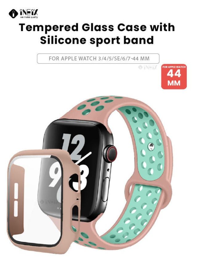 Silicone Sport Replacement Strap With Screen Protector And Case For Apple Watch 44 mm